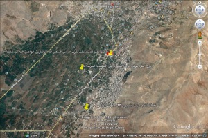 A google earth map showing the place of Marj Al Tal (the pin in the middle)